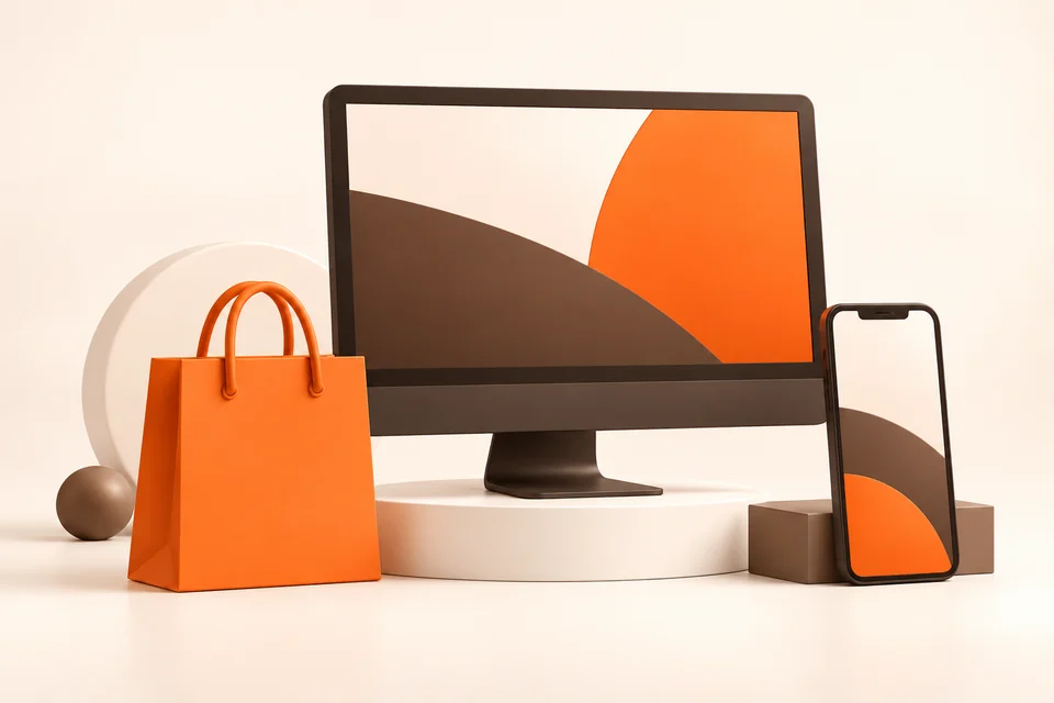 Illustration of ecommerce, websites and mobile shopping